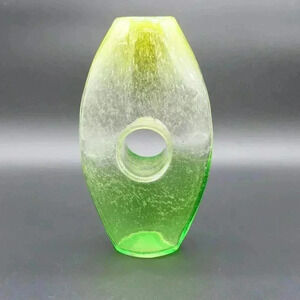 Vintage Ombre Yellow Green Clear Handblown Art Glass Vase